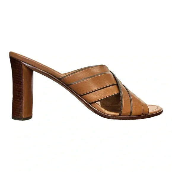 COLE HAAN Brown Woven Leather Heels sz 9AA Open Toe Sandal Slip-on D12351 - Picture 2 of 8